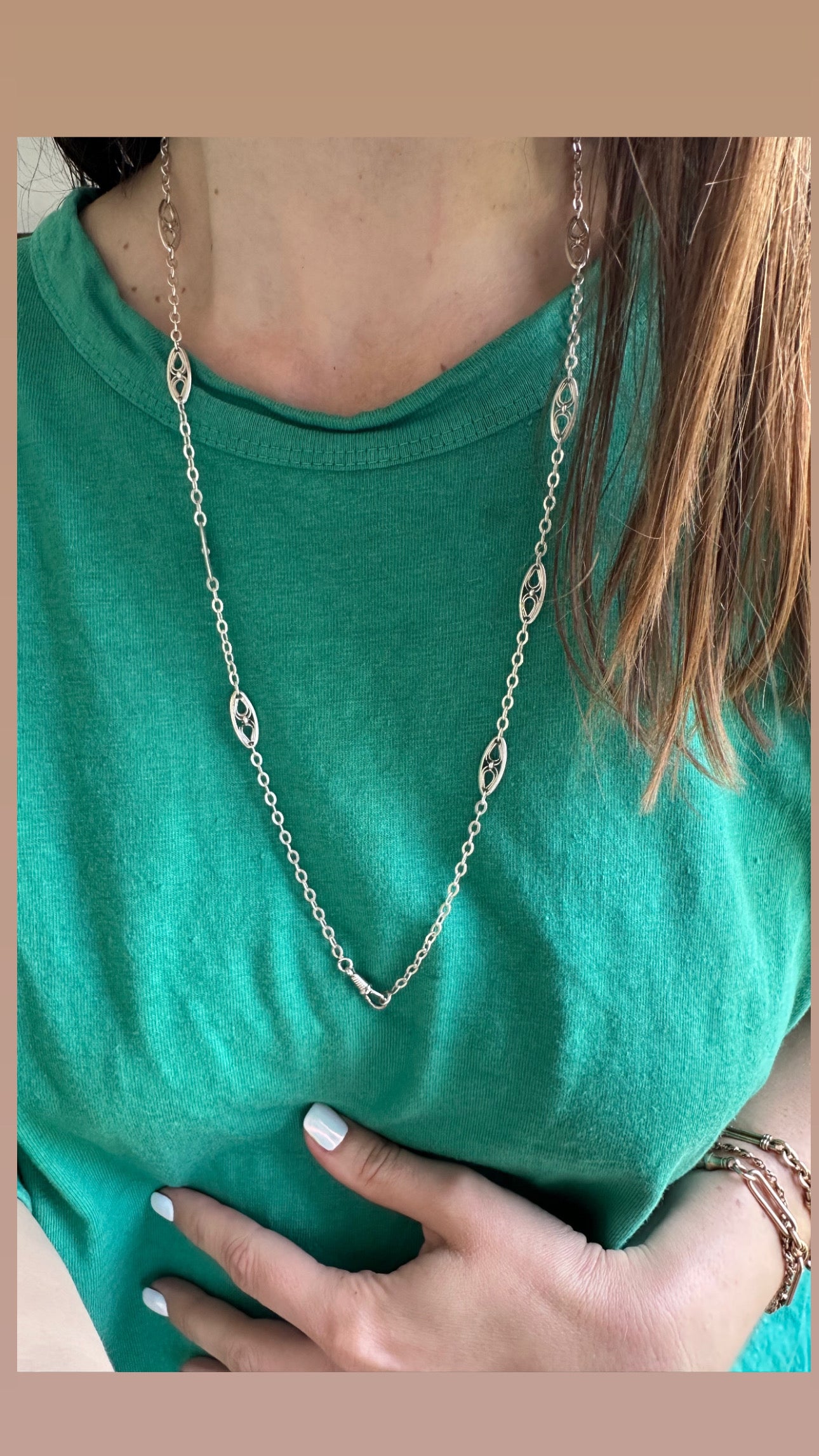 Vintage/ Antique Silver station chain with spider-like motif - 27.75”
