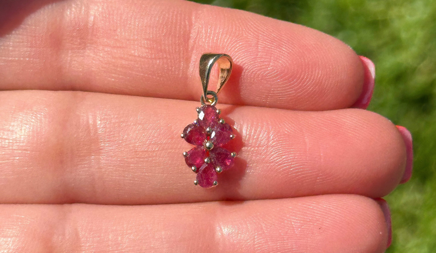 10k Vintage Ruby Cluster Pendant