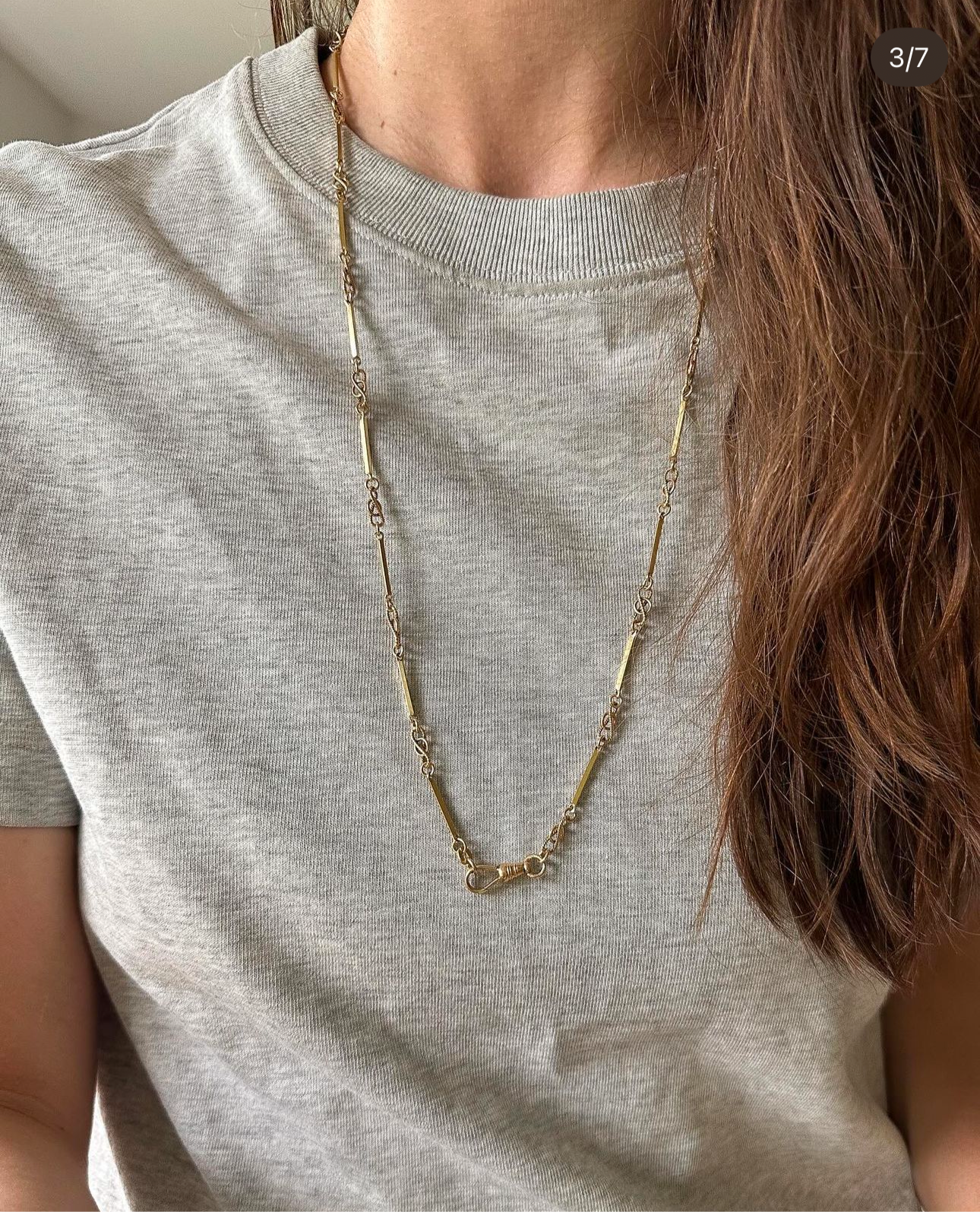 Vintage 14k Love-knot bar link chain with antique dog clip - 28โ