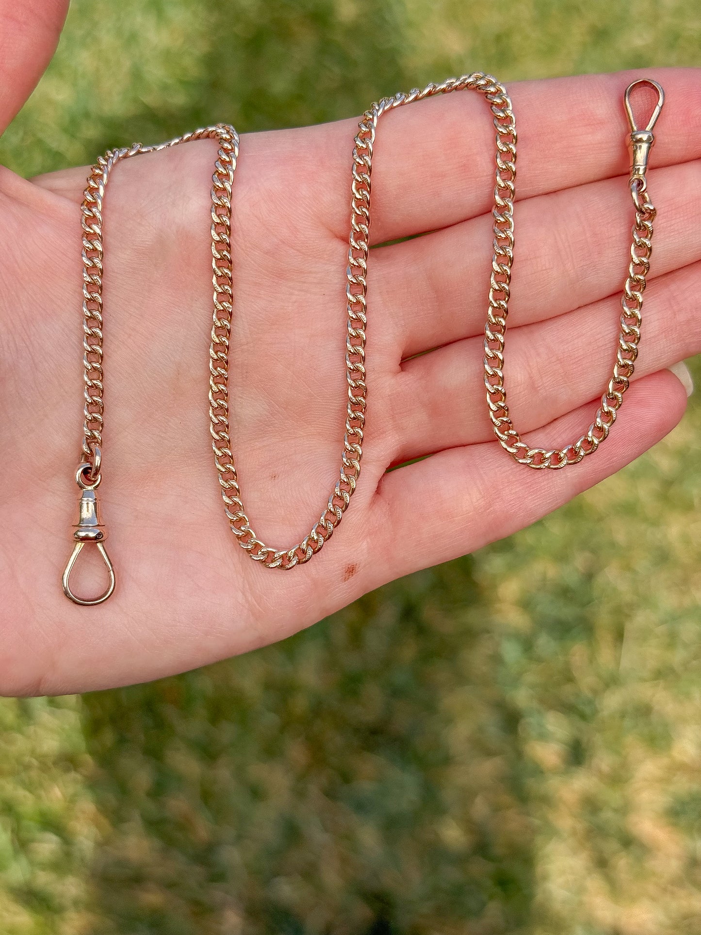 9ct Antique Watch Chain with two dog clips - 16”