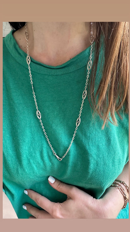 Vintage/ Antique Silver station chain with spider-like motif - 27.75”