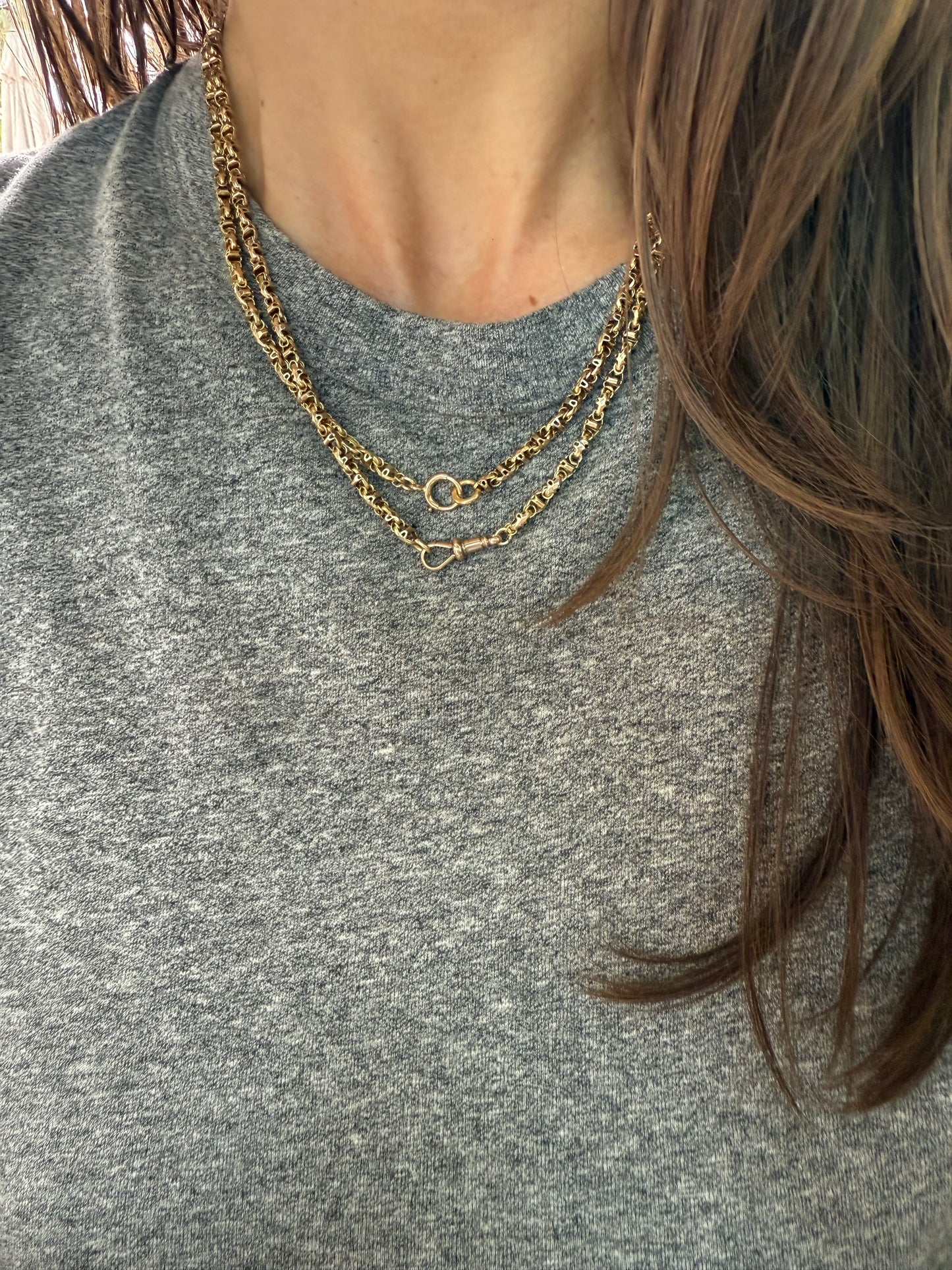 9ct Antique yellow gold Long Guard conversion chain - 18.25”