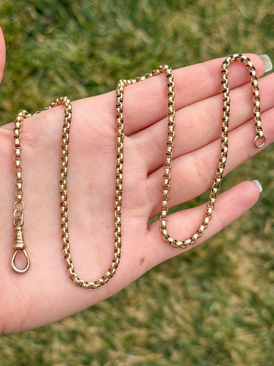 9ct Antique Beveled Belcher chain with swivel dog clip - 21.25”