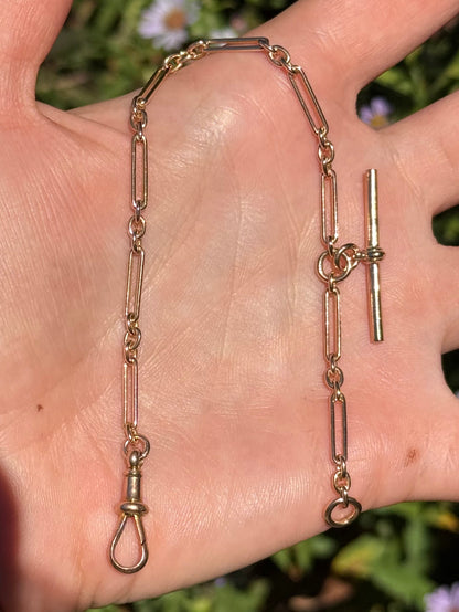 9ct Antique Swivel Dog Clip Trombone Chain - 7.75”