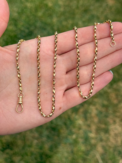 15ct Antique Tulip belcher chain with antique 14k dog clip - 21.25”