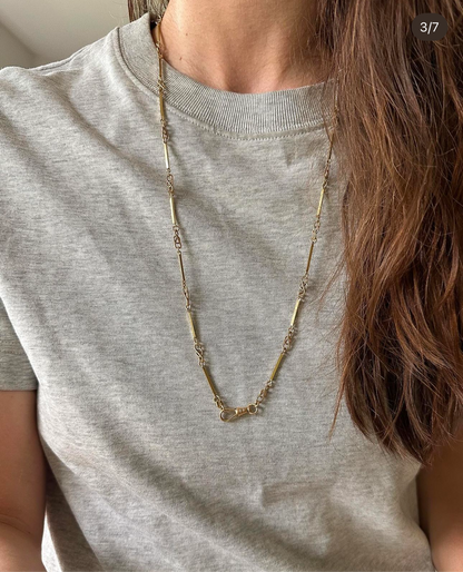 Vintage 14k Love-knot bar link chain with antique dog clip - 28”