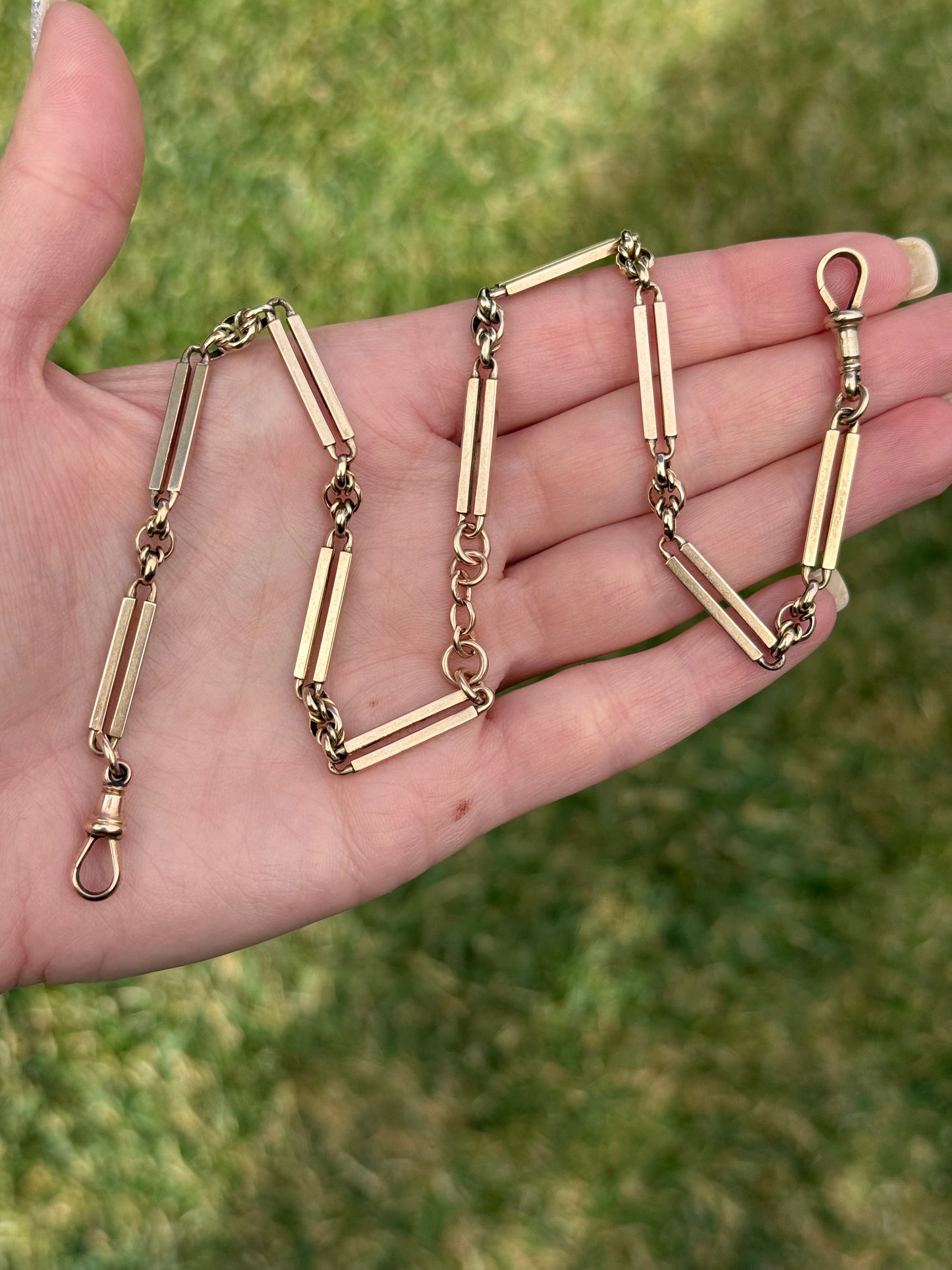 9ct Antique Love-link Trombone chain - 15.75”