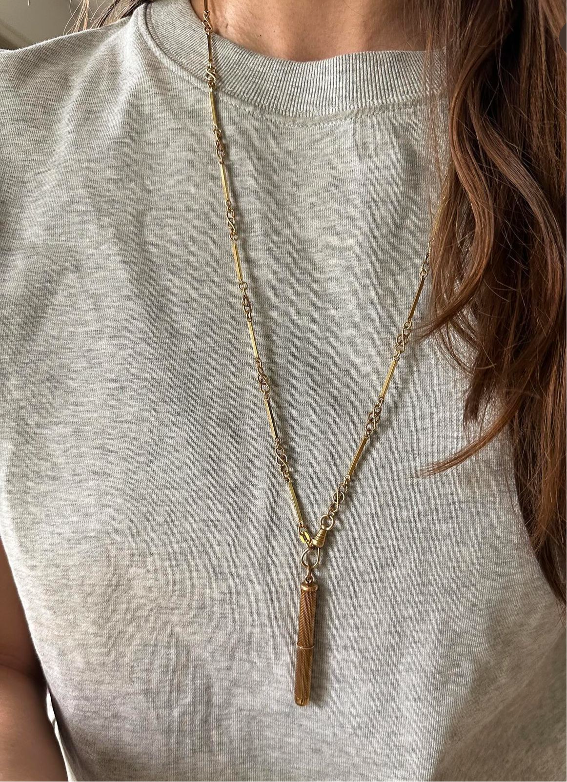 Vintage 14k Love-knot bar link chain with antique dog clip - 28”