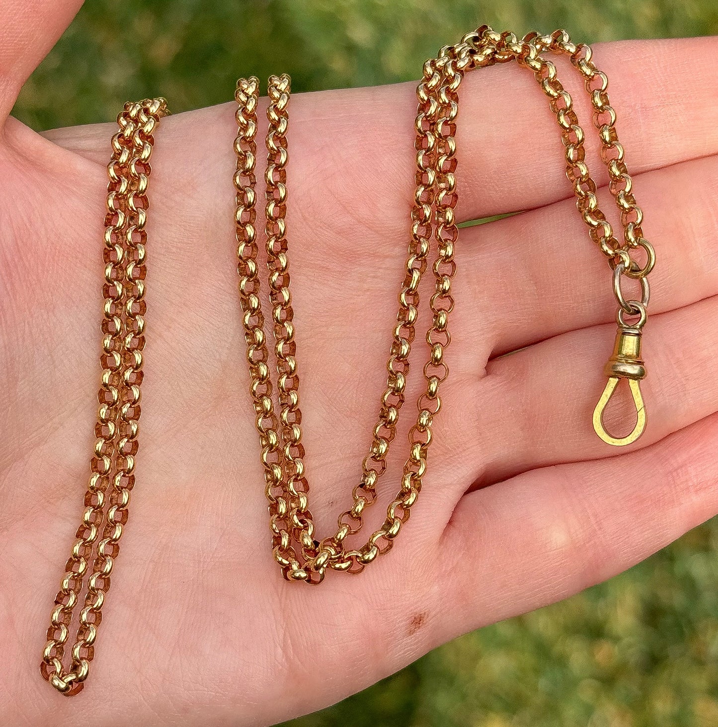 9ct Antique/Late vintage Rolo chain with dog clip - 30”