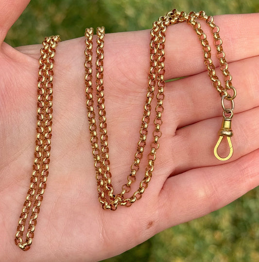 9ct Antique/Late vintage Rolo chain with dog clip - 30”