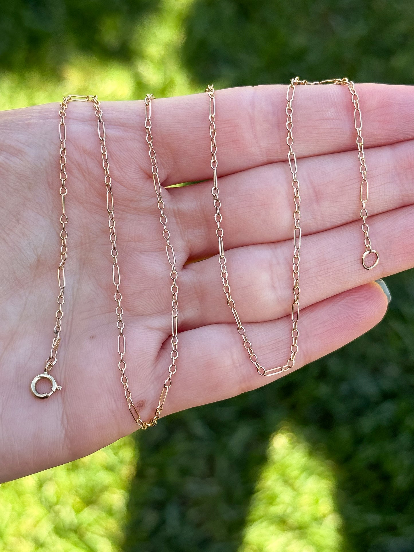 Baby Trombone Chain 15ct Antique with Victorian Tag - 19.5”