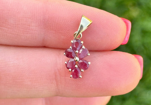 10k Vintage Ruby Cluster Pendant