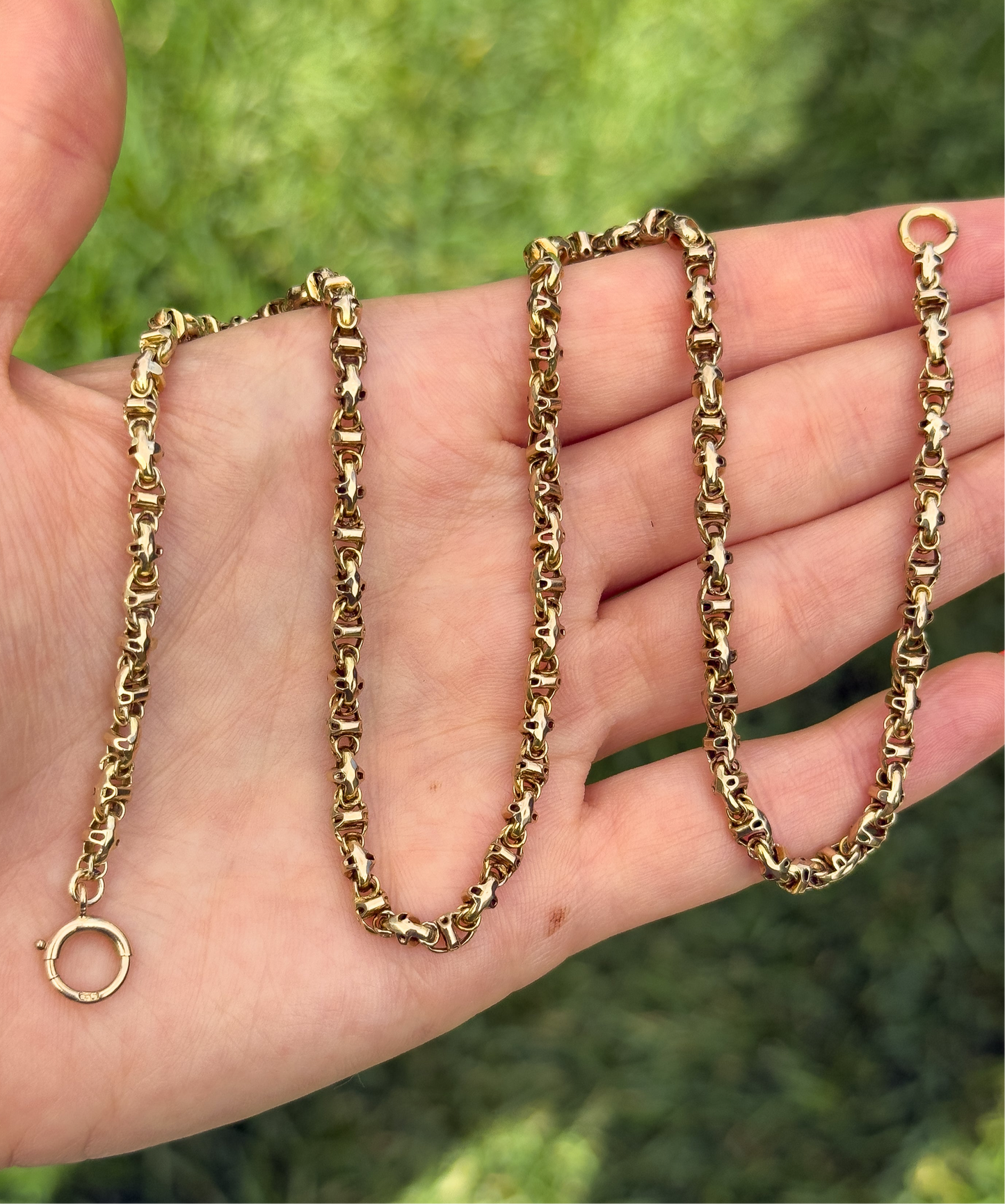 9ct Antique yellow gold Long Guard conversion chain - 18.25”