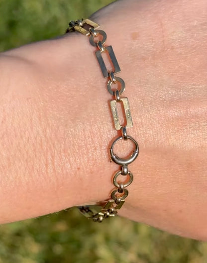 9ct Vintage Geometric stamped bracelet with large bolt clasp - 7.75”