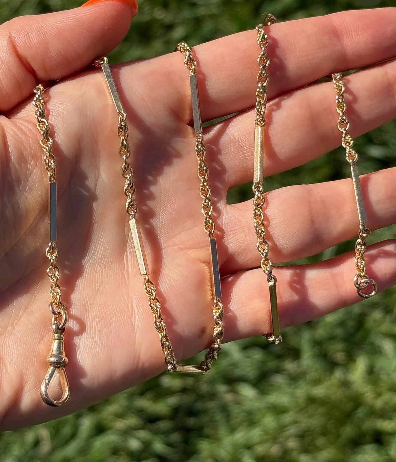 Love-link bar chain Antique 15ct with large dog clip - 24.25”