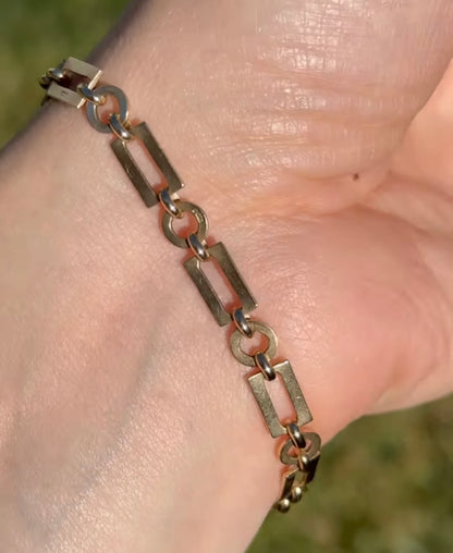 9ct Vintage Geometric stamped bracelet with large bolt clasp - 7.75”