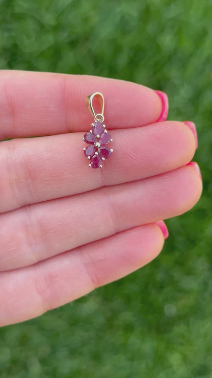 10k Vintage Ruby Cluster Pendant