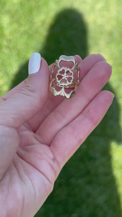 Rare 9ct English rose ring - size 6.75