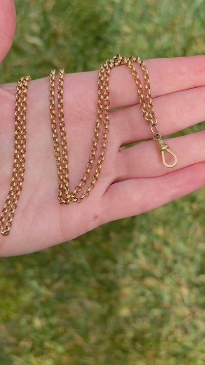 9ct Antique/Late vintage Rolo chain with dog clip - 30”