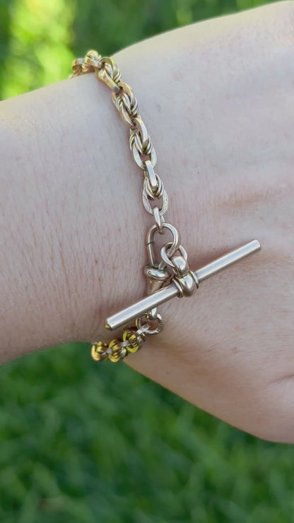 9ct Antique Love-link watch chain bracelet with swivel dog clip - 7.25”