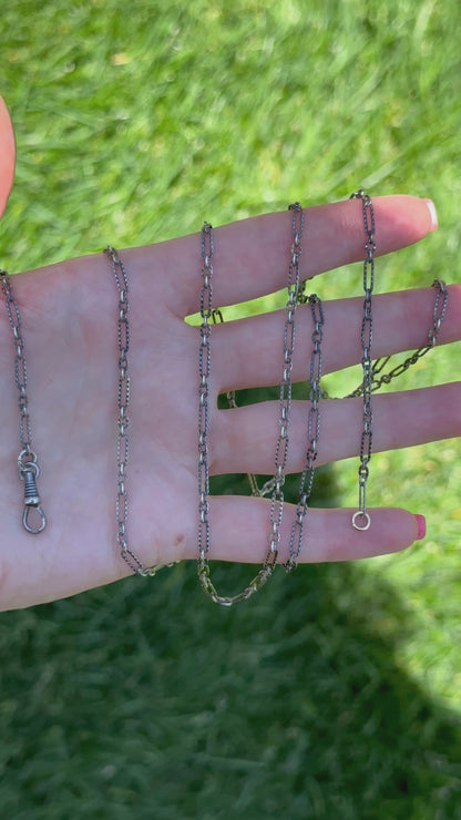 Antique Sterling Silver long guard chain with swivel dog clip - 55”