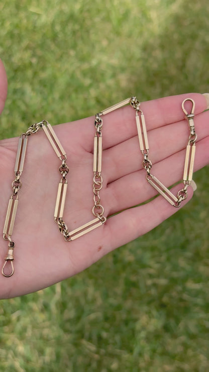 9ct Antique Love-link Trombone chain - 15.75”