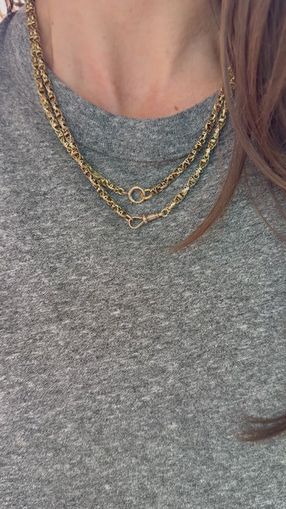 9ct Antique yellow gold Long Guard conversion chain - 18.25”