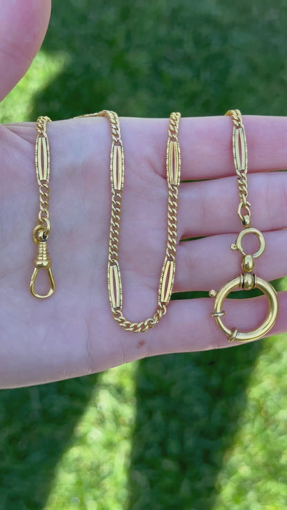 Rolled-gold Antique watch chain with large detachable bolt clasp - 14.5”