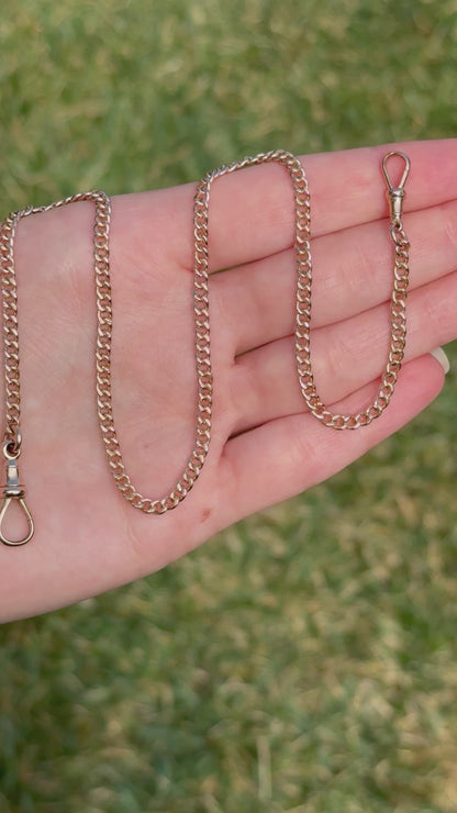 9ct Antique Watch Chain with two dog clips - 16”