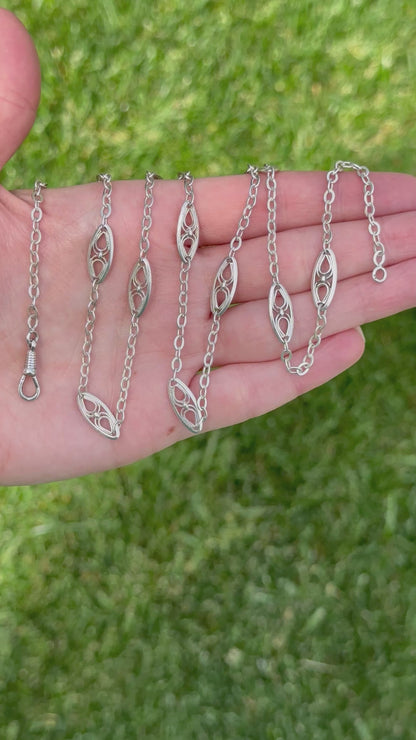 Vintage/ Antique Silver station chain with spider-like motif - 27.75”